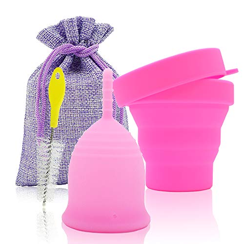 Cómoda copa menstrual para mujeres periodo taza con taza esterilizadora y cepillo de limpieza y bolsa de almacenamiento