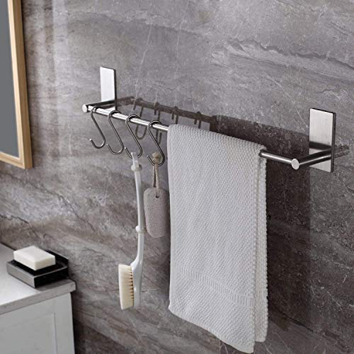 CompraFun Toallero Barra con 2 Ganchos Adhesivos, Toallero de Baño de Acero Inoxidable se Fija sin Agujeros 40CM(plata)
