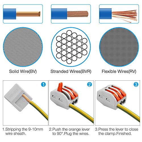 Conectores de Cable Conductor Compactos, Jooheli Conectors Conectores eléctricos rapidos Conector Bloque Terminal Kit 2 Puertos 30Pcs, 3 Puertos 20Pcs, 5 Puertos 10Pcsuertos 10Pcs