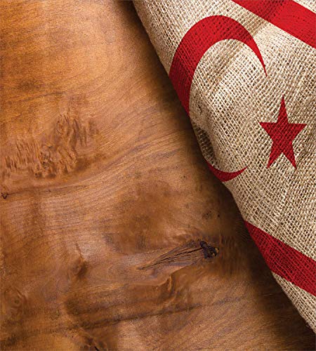 Conjunto de funda nórdica de Chipre, imagen de la bandera política de la parte norte de la isla sobre una superficie de madera, juego de cama decorativo de 3 piezas con 2 fundas de almohada, canela pá