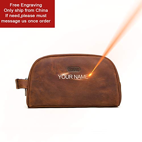 Contacts Crazy Horse Cow Leather Zipper Dopp Kit Bolsa de aseo de viaje (marrón)