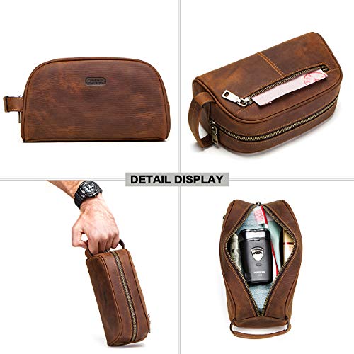 Contacts Crazy Horse Cow Leather Zipper Dopp Kit Bolsa de aseo de viaje (marrón)
