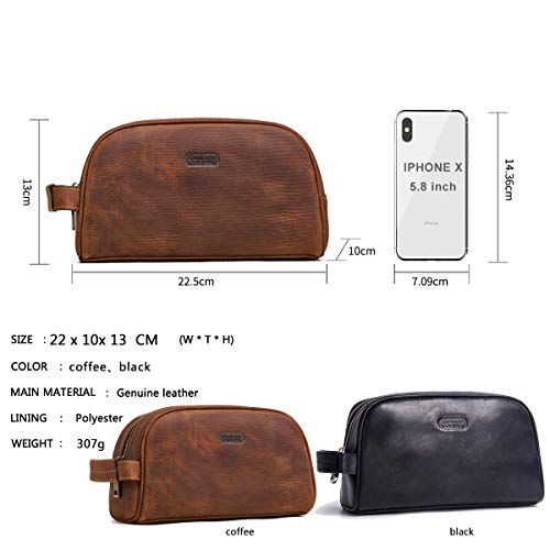 Contacts Crazy Horse Cow Leather Zipper Dopp Kit Bolsa de aseo de viaje (marrón)