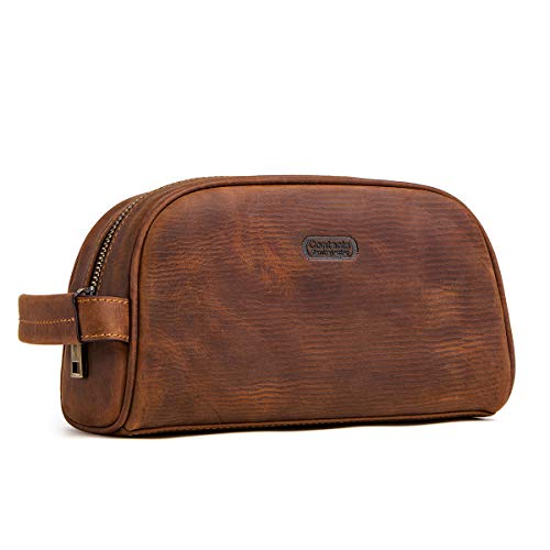 Contacts Crazy Horse Cow Leather Zipper Dopp Kit Bolsa de aseo de viaje (marrón)