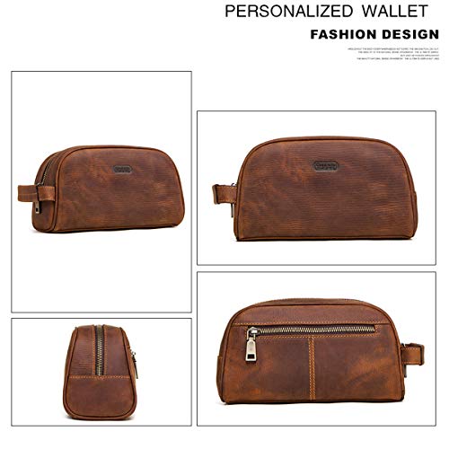Contacts Crazy Horse Cow Leather Zipper Dopp Kit Bolsa de aseo de viaje (marrón)