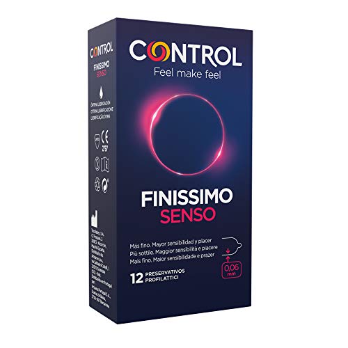 Control Preservativos Finissimo Senso - Caja de condones muy finos, gama sensibilidad, lubricados, ajuste perfecto, sexo seguro, 12 unidades