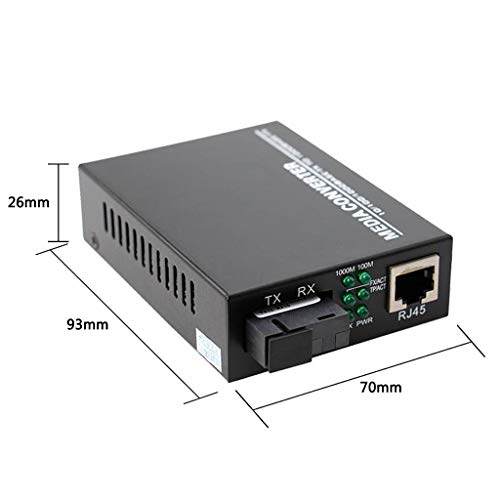 Convertidor de Medios Ethernet Gigabit Convertidor de Fibra Monomodo de 10/100/1000 Mbps Conversor de Medios de Fibra con Un Solo Puerto RJ45, SC, Fuente de Alimentación Externa de 5 V, 2 Paquetes