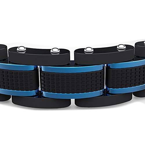 COOLMAN Joyas para Hombre Pulseras Acero Inoxidable Azul & Negro Ajustable 19-20,5cm (con Cierre de Caja de Regalo)
