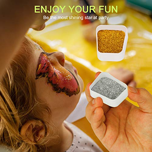 Coquimbo Maquillaje Niñas, Kit de Pintura Facial, Face Body Painting, pinturas cara para niños, Maquillaje de Fiesta, Cumpleaños, Halloween, Navidad,2 Polvo Brillo 16 Colores Lavables 4 Pinceles