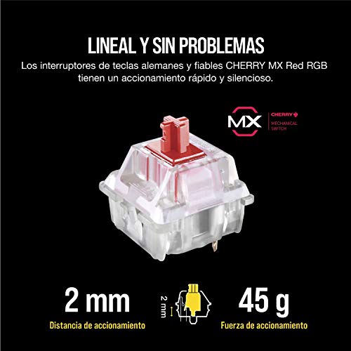 Corsair K68 RGB Teclado mecánico Gaming retroiluminación multicolor RGB, resistente al polvo y a las salpicaduras, QWERTY Español,Cherry MX Red (Suave y rápido)