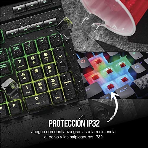 Corsair K68 RGB Teclado mecánico Gaming retroiluminación multicolor RGB, resistente al polvo y a las salpicaduras, QWERTY Español,Cherry MX Red (Suave y rápido)
