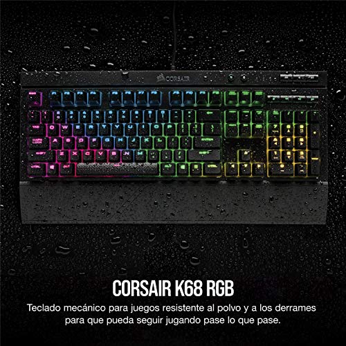 Corsair K68 RGB Teclado mecánico Gaming retroiluminación multicolor RGB, resistente al polvo y a las salpicaduras, QWERTY Español,Cherry MX Red (Suave y rápido)