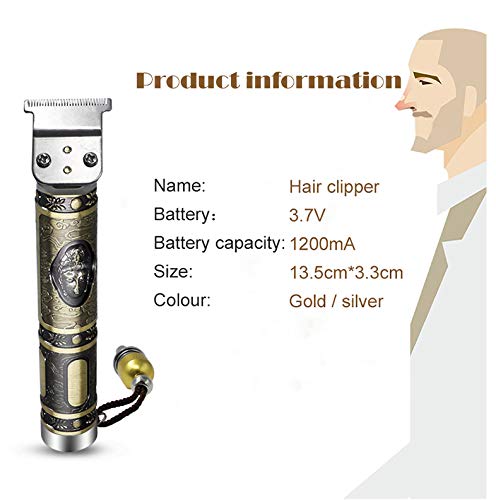 Cortadora De Cabello Profesional, Cortadora De Cabello EléCtrica con Cabeza De Buda Retro, Kit De Recortador De PeluqueríA De Corte De Pelo Recargable con Peine De LíMite