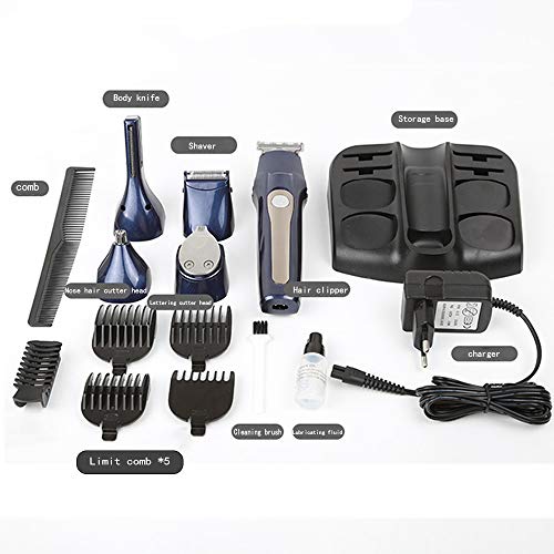 Cortapelos Profesional Hombre Cortador Pelo Cortadora de Pelo Recargable Máquina de Afeitar Recortadora Barba de Barba/Cara/Cuerpo/Nariz/Orejas/Ceja 5 en 1 Set de Afeitado Multifunción (Azul) (Azul)