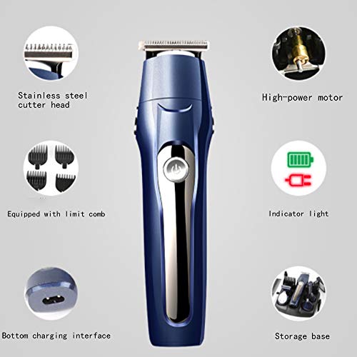 Cortapelos Profesional Hombre Cortador Pelo Cortadora de Pelo Recargable Máquina de Afeitar Recortadora Barba de Barba/Cara/Cuerpo/Nariz/Orejas/Ceja 5 en 1 Set de Afeitado Multifunción (Azul) (Azul)