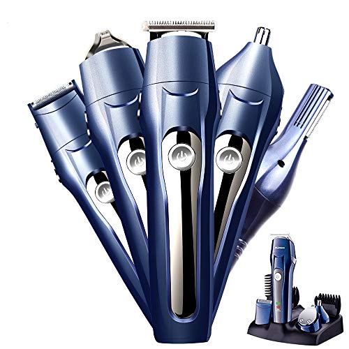 Cortapelos Profesional Hombre Cortador Pelo Cortadora de Pelo Recargable Máquina de Afeitar Recortadora Barba de Barba/Cara/Cuerpo/Nariz/Orejas/Ceja 5 en 1 Set de Afeitado Multifunción (Azul) (Azul)