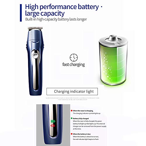 Cortapelos Profesional Hombre Cortador Pelo Cortadora de Pelo Recargable Máquina de Afeitar Recortadora Barba de Barba/Cara/Cuerpo/Nariz/Orejas/Ceja 5 en 1 Set de Afeitado Multifunción (Azul) (Azul)