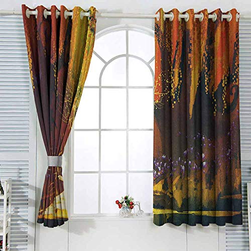 Cortinas correderas de fantasía con imagen fastastic paisaje absurdo elementos térmicos aislados en la parte trasera de 108 x 72 pulgadas de largo, color naranja y marrón