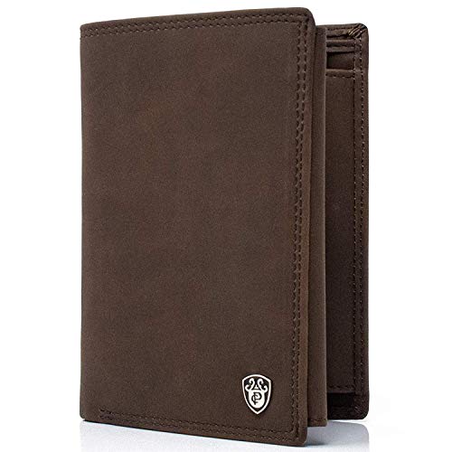 Cosmos - Monedero para hombre con bloqueo RFID, 15 compartimentos para tarjetas, color marrón, con certificado TÜV