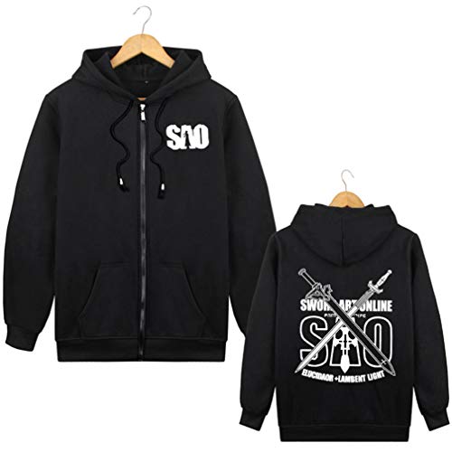Cosstars Sword Art Online Sao Anime Sudaderas con Capucha Chaqueta Cosplay Disfraz Zip Hoodie Jacket Outwear Abrigo Negro 1 L