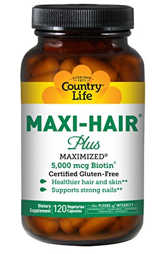 Country Life, Gluten Free, Maxi Hair Plus 5,000 mcg Biotin, 120 Veggie Caps