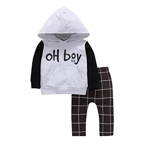 Covermason Conjunto de Bebé Niño, OH Boy Impresión Encapuchado Suéter y Enrejado Pantalones para 0-3Años