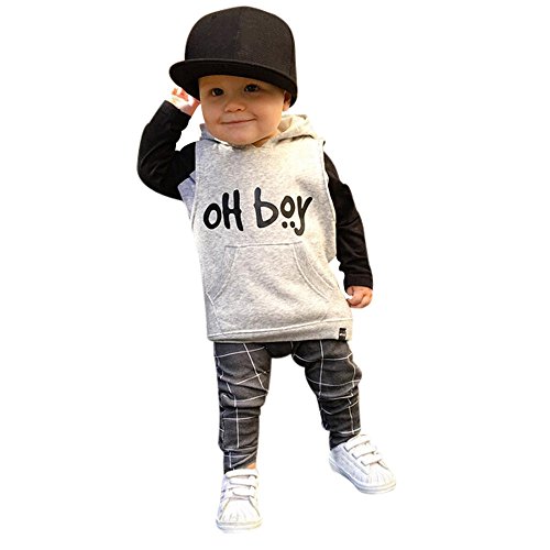 Covermason Conjunto de Bebé Niño, OH Boy Impresión Encapuchado Suéter y Enrejado Pantalones para 0-3Años