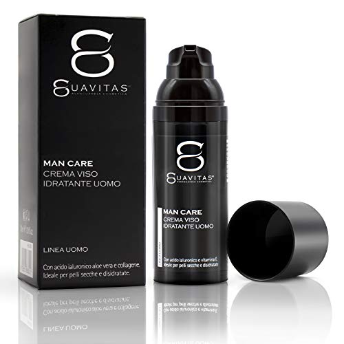 Crema facial para hombre antiedad hidratante a base de ácido hialurónico, ácido ferulico, colágeno, aloe vera, arginina. No engrasa.