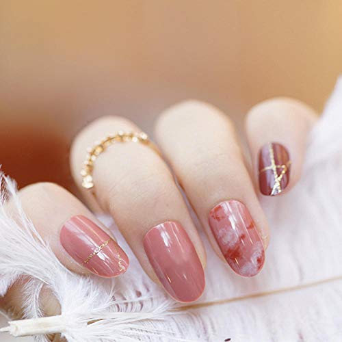 CSCH Uñas postizas 24 piezas de uñas postizas de mármol rojo extendidas para usar uñas postizas sweet lady nails acabado de verano adhesivo de belleza