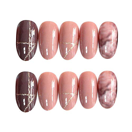 CSCH Uñas postizas 24 piezas de uñas postizas de mármol rojo extendidas para usar uñas postizas sweet lady nails acabado de verano adhesivo de belleza