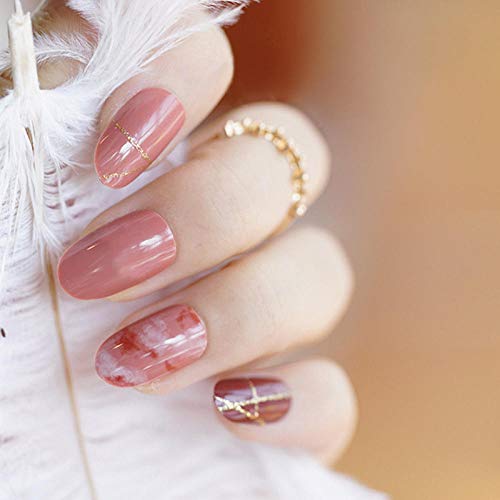 CSCH Uñas postizas 24 piezas de uñas postizas de mármol rojo extendidas para usar uñas postizas sweet lady nails acabado de verano adhesivo de belleza