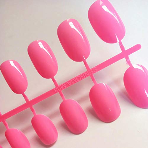 CSCH Uñas postizas 24 piezas Sweet Lady Uñas postizas Rosa brillante Uñas postizas Cornet Puntas de uñas de plástico Herramientas de manicura de uso diario