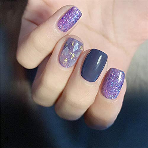 CSCH Uñas postizas 24pcs / set de uñas postizas de hermoso diseño pintura azul oscuro de oro uñas postizas artificiales secretos de belleza arte de uñas completo