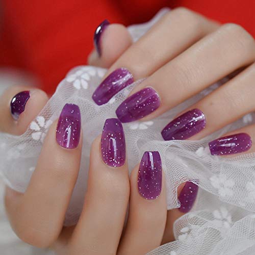 CSCH Uñas postizas Glow Deep Purple Glow Ballerina Fake Nails Fake Secret Flat Cover Full Cover Finger Nail Secret Supresión ultravioleta en uñas