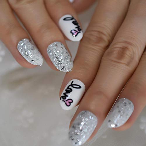 CSCH Uñas postizas Sweet heart uñas postizas glam fancy specialmezclado ovalado corto acrílico acrílico puntas de uñas artificiales puntas de manicura blancas