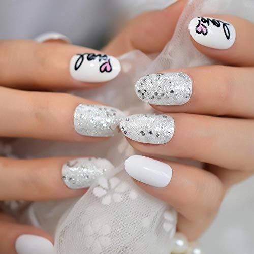 CSCH Uñas postizas Sweet heart uñas postizas glam fancy specialmezclado ovalado corto acrílico acrílico puntas de uñas artificiales puntas de manicura blancas
