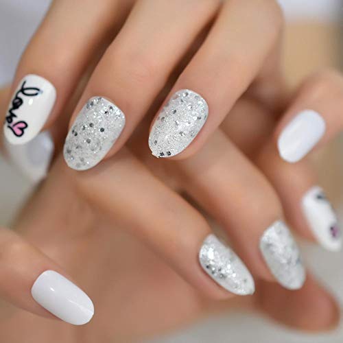 CSCH Uñas postizas Sweet heart uñas postizas glam fancy specialmezclado ovalado corto acrílico acrílico puntas de uñas artificiales puntas de manicura blancas