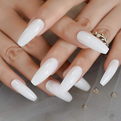 CSCH Uñas postizas Uñas super largas falsas Barba blanca y uñas postizas de presión plana salón de belleza partyfinger 24 uñas postizas artificiales