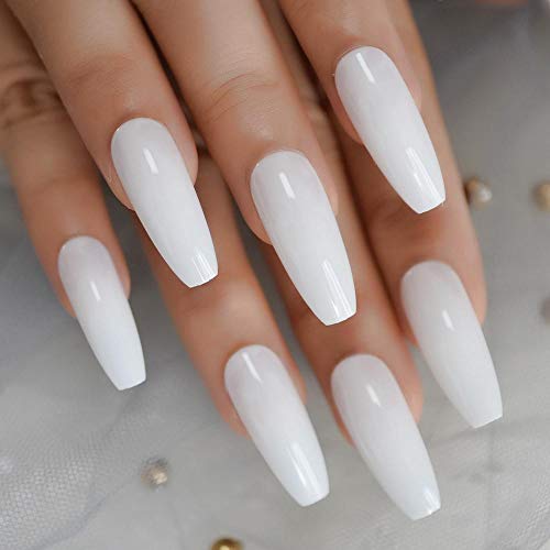 CSCH Uñas postizas Uñas super largas falsas Barba blanca y uñas postizas de presión plana salón de belleza partyfinger 24 uñas postizas artificiales