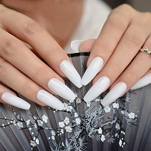 CSCH Uñas postizas Uñas super largas falsas Barba blanca y uñas postizas de presión plana salón de belleza partyfinger 24 uñas postizas artificiales