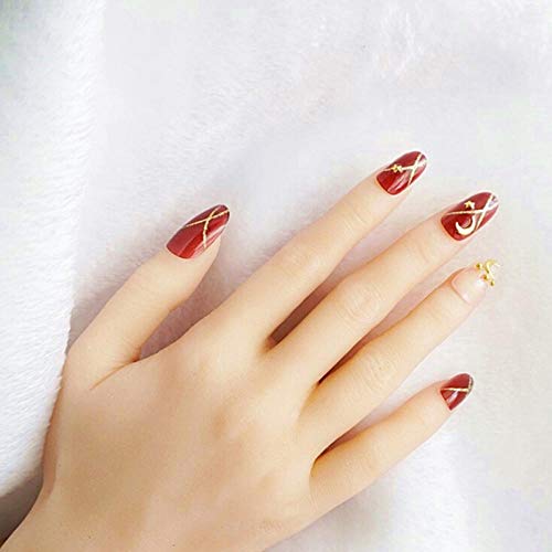 CSCH Uñas postizas"24pcs / 1 Juego de secretos franceses de diseño largo para uñas postizas, herramientas de uñas postizas de cobertura completa de acrílico dorado"24 piezas