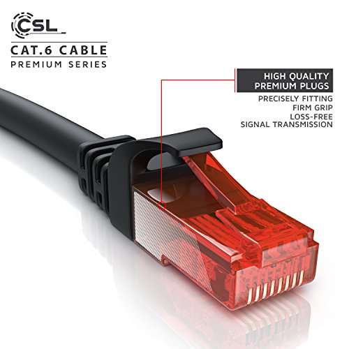 CSL - 15m Cable de Red Gigabit Ethernet LAN Cat.6 RJ45-1000Mbit s - Cable de conexión a Red - UTP - Compatible con Cat.5 Cat.5e Cat.7 - Conmutador Router módem Punto de Acceso - Negro