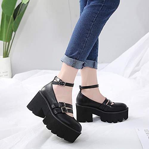 CTEJ Zapatos De Plataforma para Mujer Zapatos De Princesa Lolita Dulce Japonesa Zapatos De Punta Redonda Lindos Mocasines Otoño e Invierno,Negro,37