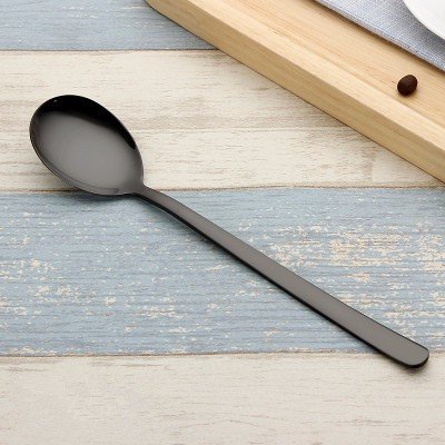 Cuchara de acero inoxidable cuchara de cuchara larga creativa casera larga cuchara grande coreana gruesa 6pcs del postre, negro (6pcs)