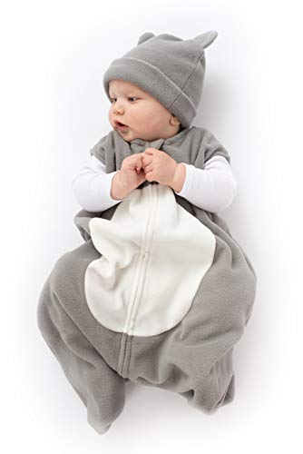 Cuddle Club Sacos de Dormir de Forro Polar para bebé – Pijama bebé Tipo Saco de Dormir - Pijama Manta bebé para recién Nacido-BearWBGrey/WhiteL