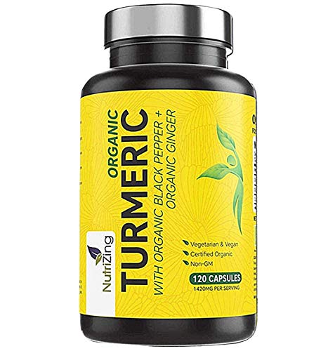 Curcumina de cúrcuma orgánica 1420mg - Potencia superior, pureza certificada - con pimienta negra y jengibre - 120 cápsulas veganas de cúrcuma de alta resistencia - Hecho en UE por NutriZing
