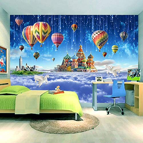 Custom 3D Wall Mural Wallpaper Star Sky Castle Globo De Aire Caliente Meteorito Habitación Para Niños Dormitorio No Tejido Decoración Papel De Pared (W)250x(H)175cm