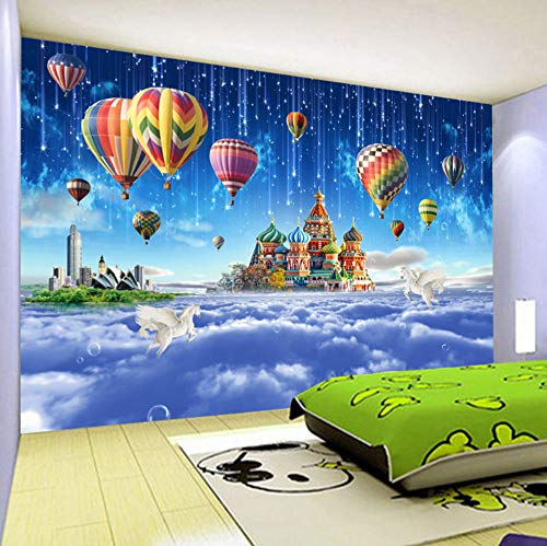 Custom 3D Wall Mural Wallpaper Star Sky Castle Globo De Aire Caliente Meteorito Habitación Para Niños Dormitorio No Tejido Decoración Papel De Pared (W)250x(H)175cm