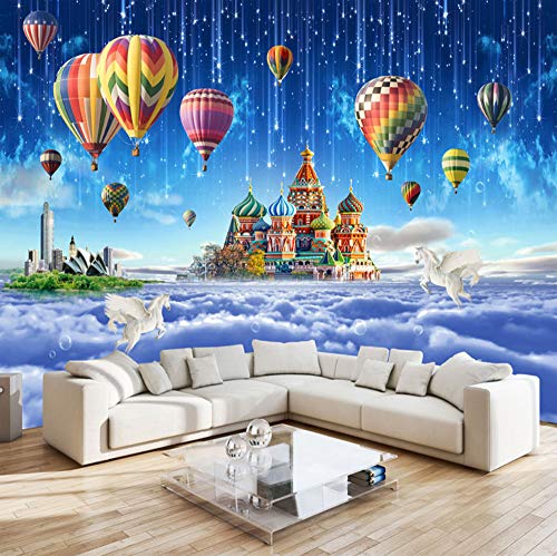 Custom 3D Wall Mural Wallpaper Star Sky Castle Globo De Aire Caliente Meteorito Habitación Para Niños Dormitorio No Tejido Decoración Papel De Pared (W)250x(H)175cm