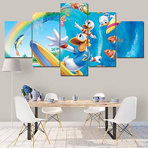 CVBGF Impresiones sobre Lienzo 5 Piezas Enmarcado Arte，Donald Duck Juega a navegar Paisaje Modernos hogar Oficina Salon Cuadros Decoracion